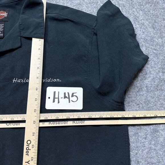 Harley Davidson Shirt Mens XL Black‎ Willie G Flaming Skull Embroidered Rayon - Picture 6 of 10